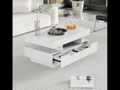 Mesa De Centro* Mesa de centro, acabamento alto brilho, com LED, 4 gavetas à frente e atrás, amplo espaço de arrumação 80x50x36cm, Branco