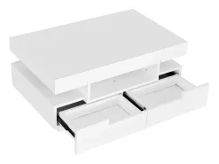 Mesa De Centro* Mesa de centro, acabamento alto brilho, com LED, 4 gavetas à frente e atrás, amplo espaço de arrumação 80x50x36cm, Branco