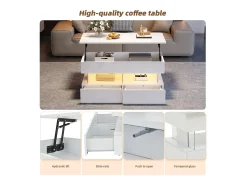 ModernLuxe Mesa de centro ajustável 100×50×46 cm - com iluminação LED - 2 gavetas - MDF + vidro temperado -^ Mesa De Centro