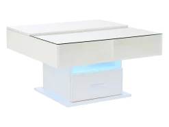 Mesa De Centro*ModernLuxe Mesa de centro ajustável 78×78×45,5 cm - com iluminação LED - 1 gaveta - prateleiras abertas - Branco