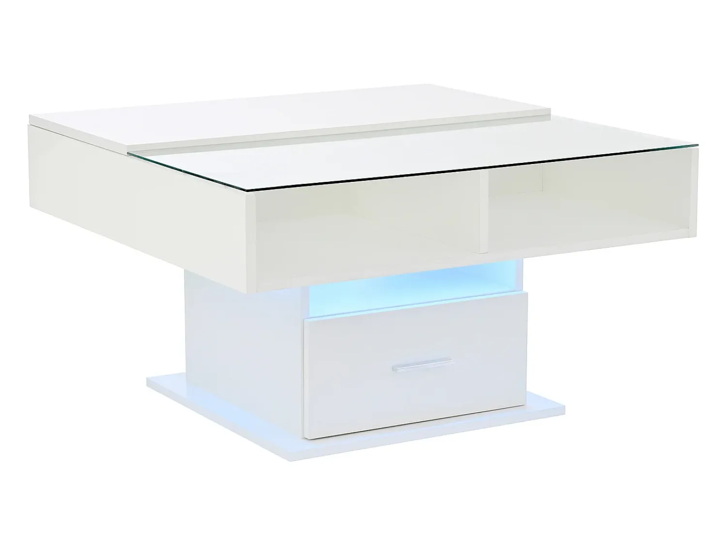 Mesa De Centro*ModernLuxe Mesa de centro ajustável 78×78×45,5 cm - com iluminação LED - 1 gaveta - prateleiras abertas - Branco