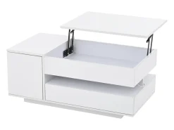 Mesa De Centro|ModernLuxe Mesa de centro ajustável 95×50×34,5 cm - Acabamento brilhante - 1 gaveta e 1 porta - Iluminação LED - Branco
