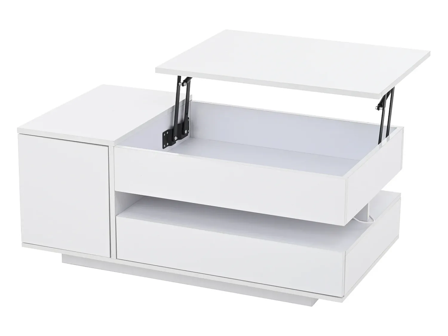 Mesa De Centro|ModernLuxe Mesa de centro ajustável 95×50×34,5 cm - Acabamento brilhante - 1 gaveta e 1 porta - Iluminação LED - Branco