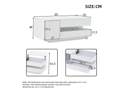 Mesa De Centro|ModernLuxe Mesa de centro ajustável 95×50×34,5 cm - Acabamento brilhante - 1 gaveta e 1 porta - Iluminação LED - Branco