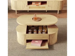 Mesa De Centro|ModernLuxe Mesa de centro ajustável 110×55,5×40 cm - laterais curvos - com 1 gaveta - MDF - natural Natural claro