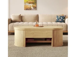 Mesa De Centro|ModernLuxe Mesa de centro ajustável 110×55,5×40 cm - laterais curvos - com 1 gaveta - MDF - natural Natural claro