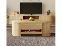 Mesa De Centro|ModernLuxe Mesa de centro ajustável 110×55,5×40 cm - laterais curvos - com 1 gaveta - MDF - natural Natural claro