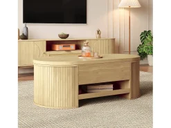 Mesa De Centro|ModernLuxe Mesa de centro ajustável 110×55,5×40 cm - laterais curvos - com 1 gaveta - MDF - natural Natural claro