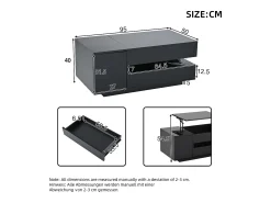 Mesa De Centro*ModernLuxe Mesa de centro ajustável 95×50×34,5 cm - Acabamento brilhante - 1 gaveta e 1 porta - Iluminação LED - Preto