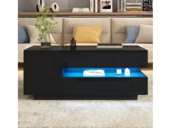 Mesa De Centro*ModernLuxe Mesa de centro ajustável 95×50×34,5 cm - Acabamento brilhante - 1 gaveta e 1 porta - Iluminação LED - Preto