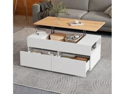 Mesa De Centro|ModernLuxe Mesa de centro ajustável 100×50×40 cm - com 2 gavetas - MDF - branco + natural Natural claro / Branco