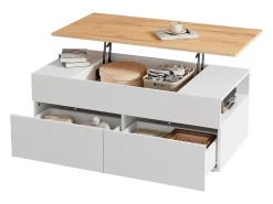Mesa De Centro|ModernLuxe Mesa de centro ajustável 100×50×40 cm - com 2 gavetas - MDF - branco + natural Natural claro / Branco