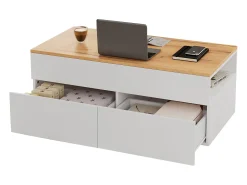 Mesa De Centro|ModernLuxe Mesa de centro ajustável 100×50×40 cm - com 2 gavetas - MDF - branco + natural Natural claro / Branco