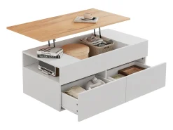 Mesa De Centro|ModernLuxe Mesa de centro ajustável 100×50×40 cm - com 2 gavetas - MDF - branco + natural Natural claro / Branco