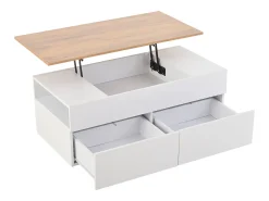 Mesa De Centro|ModernLuxe Mesa de centro ajustável 100×50×40 cm - com 2 gavetas - MDF - branco + natural Natural claro / Branco