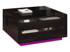 ModernLuxe Mesa de centro ajustável 70×70×38 cm - com fita LED - com 1 gaveta e porta basculante -^ Mesa De Centro