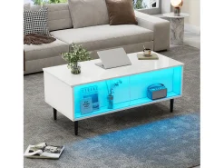 ModernLuxe Mesa de centro ajustável 105×50×43 cm - com iluminação LED - tampo de vidro temperado -^ Mesa De Centro