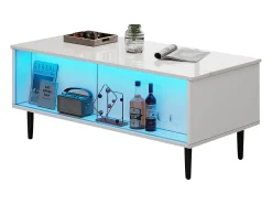 ModernLuxe Mesa de centro ajustável 105×50×43 cm - com iluminação LED - tampo de vidro temperado -^ Mesa De Centro