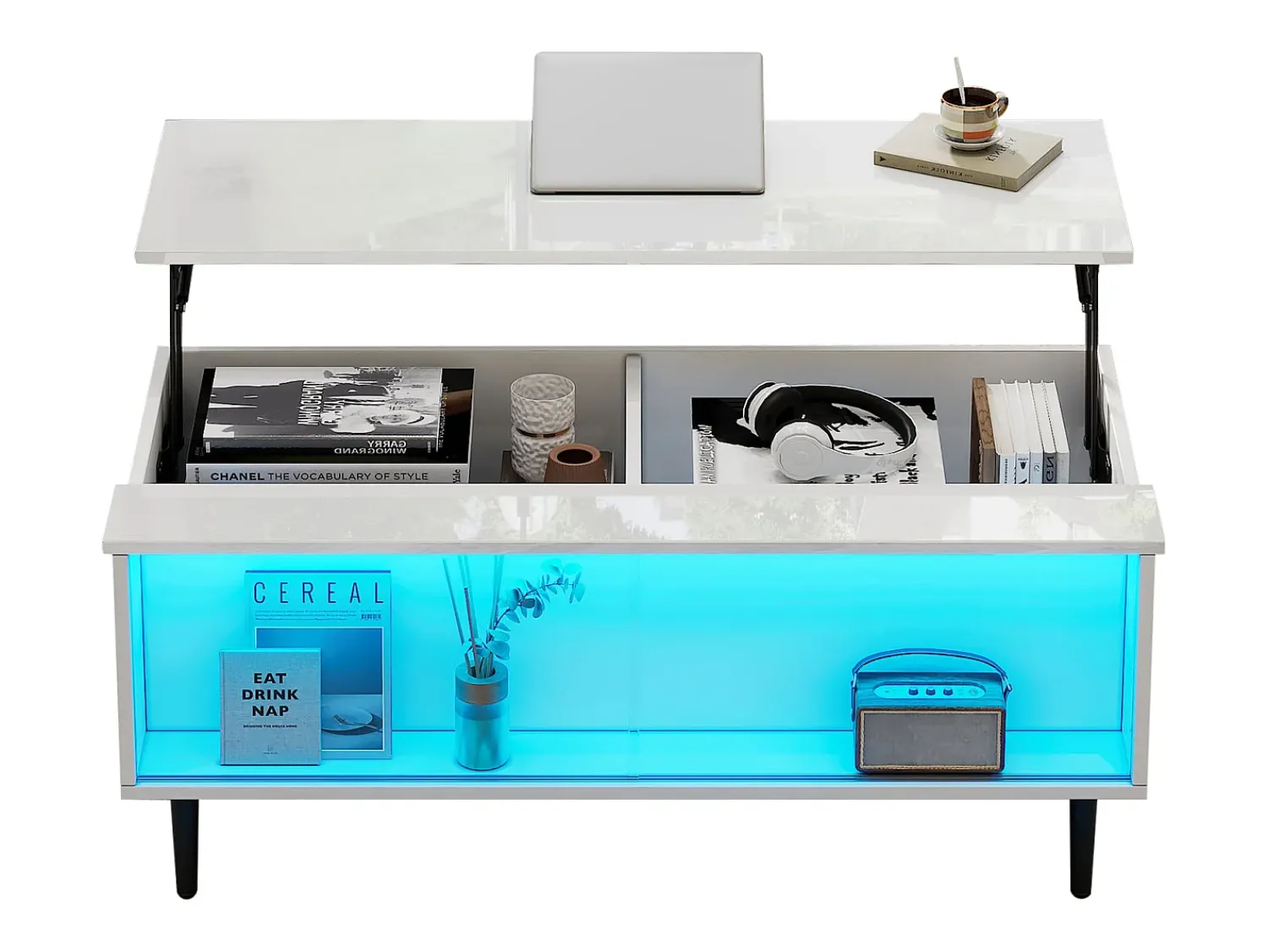 ModernLuxe Mesa de centro ajustável 105×50×43 cm - com iluminação LED - tampo de vidro temperado -^ Mesa De Centro