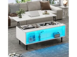 ModernLuxe Mesa de centro ajustável 105×50×43 cm - com iluminação LED - tampo de vidro temperado -^ Mesa De Centro