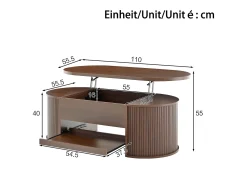 Mesa De Centro*ModernLuxe Mesa de centro ajustável 110×55,5×40 cm - laterais curvos - com 1 gaveta - MDF - marrom Castanho