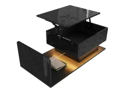 Online ModernLuxe Mesa de centro ajustável alto brilho 100×50×47,5 cm - Tampo de vidro - Iluminação LED - Painéis de partículas - Preto