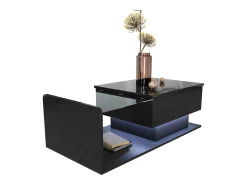 Online ModernLuxe Mesa de centro ajustável alto brilho 100×50×47,5 cm - Tampo de vidro - Iluminação LED - Painéis de partículas - Preto