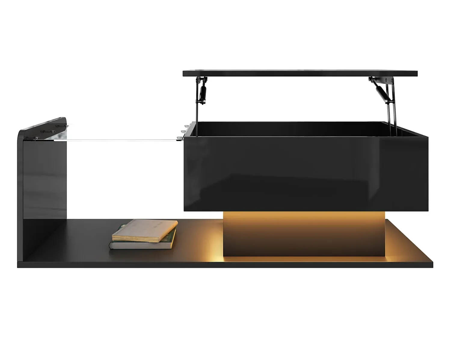 Online ModernLuxe Mesa de centro ajustável alto brilho 100×50×47,5 cm - Tampo de vidro - Iluminação LED - Painéis de partículas - Preto