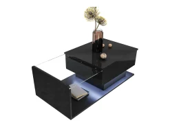 Online ModernLuxe Mesa de centro ajustável alto brilho 100×50×47,5 cm - Tampo de vidro - Iluminação LED - Painéis de partículas - Preto