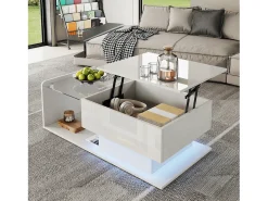 ModernLuxe Mesa de centro ajustável alto brilho 100×50×47,5 cm - Tampo de vidro - Iluminação LED - Painéis de partículas -^ Mesa De Centro