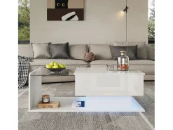 ModernLuxe Mesa de centro ajustável alto brilho 100×50×47,5 cm - Tampo de vidro - Iluminação LED - Painéis de partículas -^ Mesa De Centro
