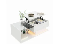 ModernLuxe Mesa de centro ajustável alto brilho 100×50×47,5 cm - Tampo de vidro - Iluminação LED - Painéis de partículas -^ Mesa De Centro