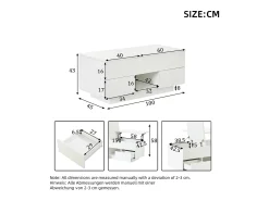 Mesa De Centro*ModernLuxe Mesa de centro ajustável em altura 100x45x43 cm - Com 2 gavetas e iluminação LED - Superfície brilhante - Painéis de partículas - Branco