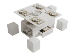 ModernLuxe Mesa de centro ajustável em altura 100x50x45cm - multifuncional 4 em 1 - com 1 gaveta - com 4 banquinhos - branca^ Mesa De Centro