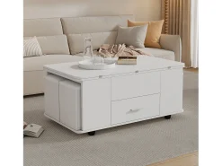 ModernLuxe Mesa de centro ajustável em altura 100x50x45cm - multifuncional 4 em 1 - com 1 gaveta - com 4 banquinhos - branca^ Mesa De Centro
