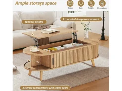 Mesa De Centro|ModernLuxe Mesa de centro ajustável em altura 120x50x39,5 cm - 2 portas - Armazenamento oculto - Pés de madeira maciça - Natural Natural claro