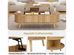 Mesa De Centro|ModernLuxe Mesa de centro ajustável em altura 120x50x39,5 cm - 2 portas - Armazenamento oculto - Pés de madeira maciça - Natural Natural claro
