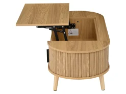 Mesa De Centro|ModernLuxe Mesa de centro ajustável em altura 120x50x39,5 cm - 2 portas - Armazenamento oculto - Pés de madeira maciça - Natural Natural claro