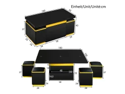 Best ModernLuxe Mesa de centro ajustável em altura moderna 100x50x43cm - com 4 banquinhos de armazenamento - 1 gaveta - Preto