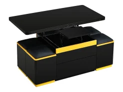 Best ModernLuxe Mesa de centro ajustável em altura moderna 100x50x43cm - com 4 banquinhos de armazenamento - 1 gaveta - Preto