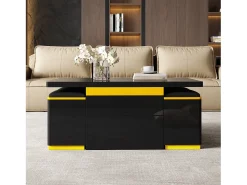 Best ModernLuxe Mesa de centro ajustável em altura moderna 100x50x43cm - com 4 banquinhos de armazenamento - 1 gaveta - Preto