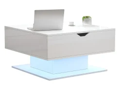 ModernLuxe Mesa de centro ajustável em altura 80x77x40 cm - Design de alto brilho - Com iluminação LED - Armazenamento semiaberto -^ Mesa De Centro
