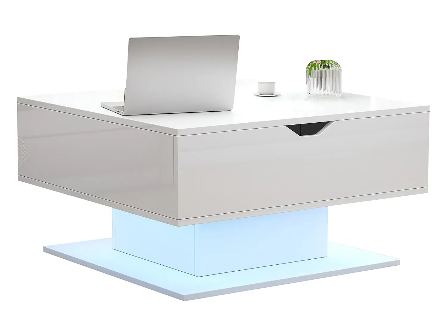 ModernLuxe Mesa de centro ajustável em altura 80x77x40 cm - Design de alto brilho - Com iluminação LED - Armazenamento semiaberto -^ Mesa De Centro