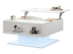 ModernLuxe Mesa de centro ajustável em altura 80x77x40 cm - Design de alto brilho - Com iluminação LED - Armazenamento semiaberto -^ Mesa De Centro