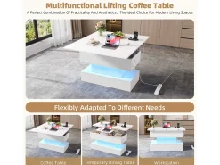 Best ModernLuxe Mesa de centro ajustável em altura 100x50x51,5 cm - com portas USB e Type-C - com iluminação LED - Branco