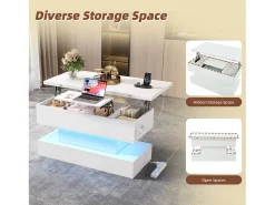 Best ModernLuxe Mesa de centro ajustável em altura 100x50x51,5 cm - com portas USB e Type-C - com iluminação LED - Branco