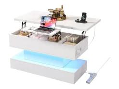 Best ModernLuxe Mesa de centro ajustável em altura 100x50x51,5 cm - com portas USB e Type-C - com iluminação LED - Branco