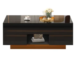 ModernLuxe Mesa de centro ajustável em altura 100x45x43 cm - Com 2 gavetas e iluminação LED - Superfície brilhante - Painéis de partículas - Preto