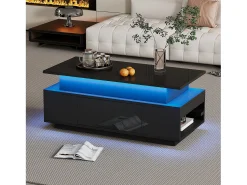 Mesa De Centro|ModernLuxe Mesa de centro ajustável em altura 96x45x40cm - com armazenamento oculto - com 1 gaveta - com iluminação LED - preta Preto