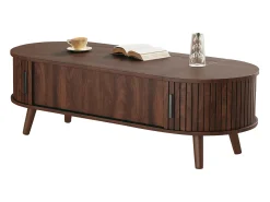 Clearance ModernLuxe Mesa de centro ajustável em altura 120x50x39,5 cm - 2 portas - Armazenamento oculto - Pés de madeira maciça - Marrom Castanho